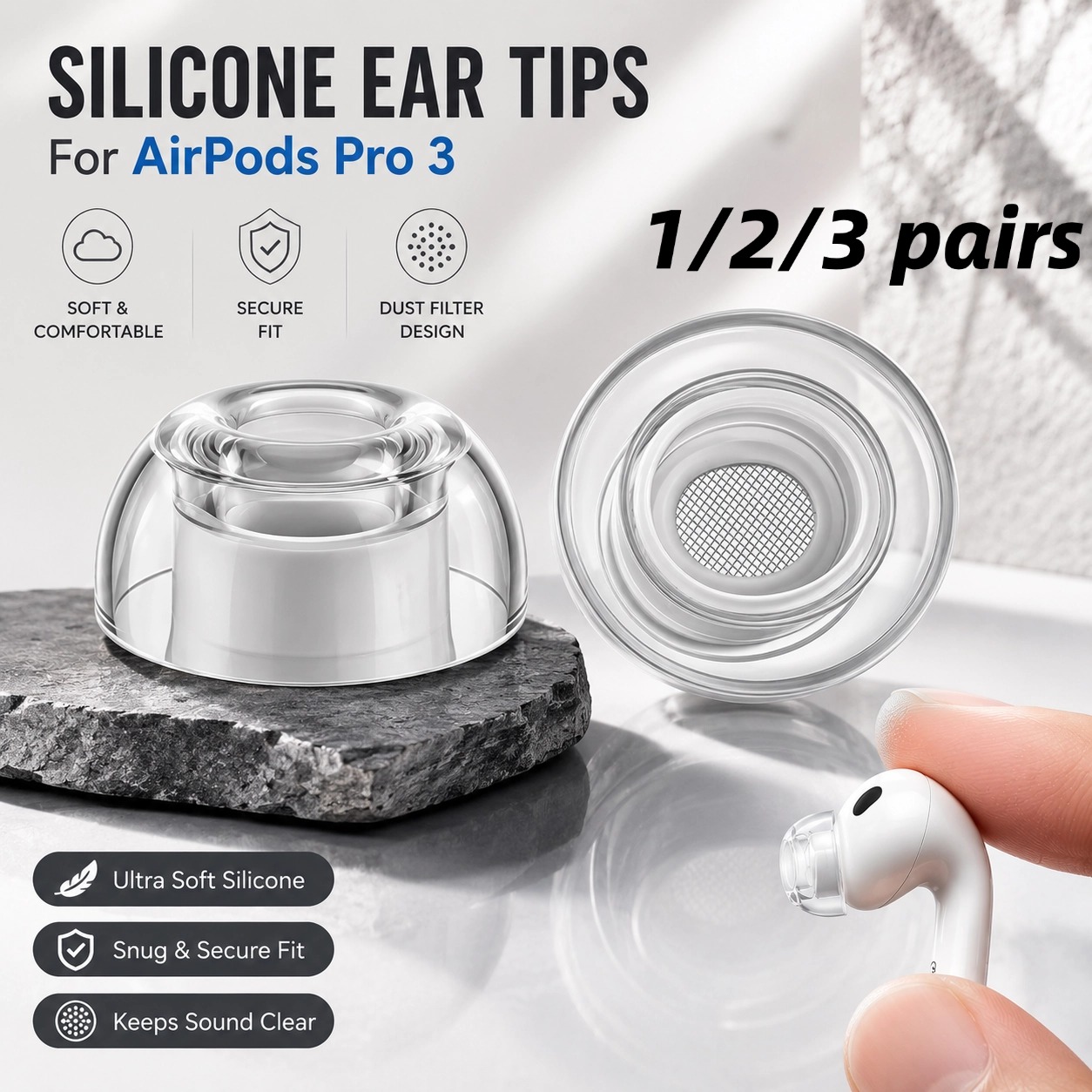 1/2/3Pairs Clear Liquid Silico - огляд і ціна Silicone Ear Tip Replacement